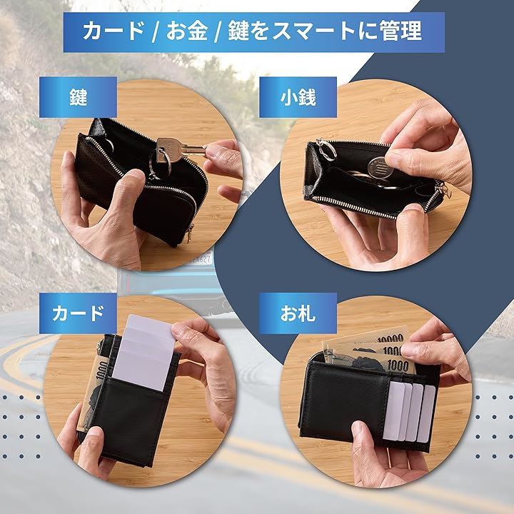 財布 キーケース コインケース メンズ レディース パンチングレザー 小さい財布 コンパクト 小銭入れ 父の日 誕生日 プレゼント( ブラウン)
