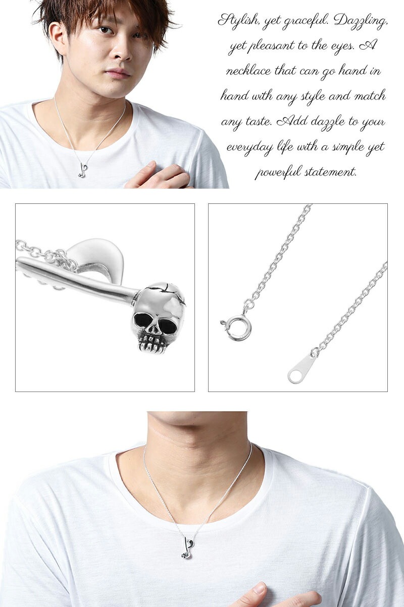 ペンダント ネックレス メンズ 音符 スカル シルバー925 銀製品 燻し加工 シンプル クール 大