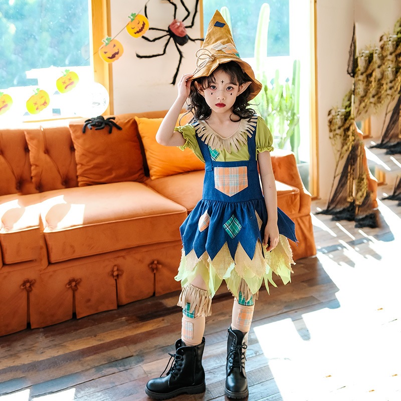 ハロウィンの子供用コスチュームベビー子供服かかしの田園ドレススカート女の子のピエロの魔女のパフォーマンスコスチューム ハロウィンの子供用コスチュームベビー子供服かかしの田園ドレススカート女の子のピエロの魔女のパフォーマンスコスチューム