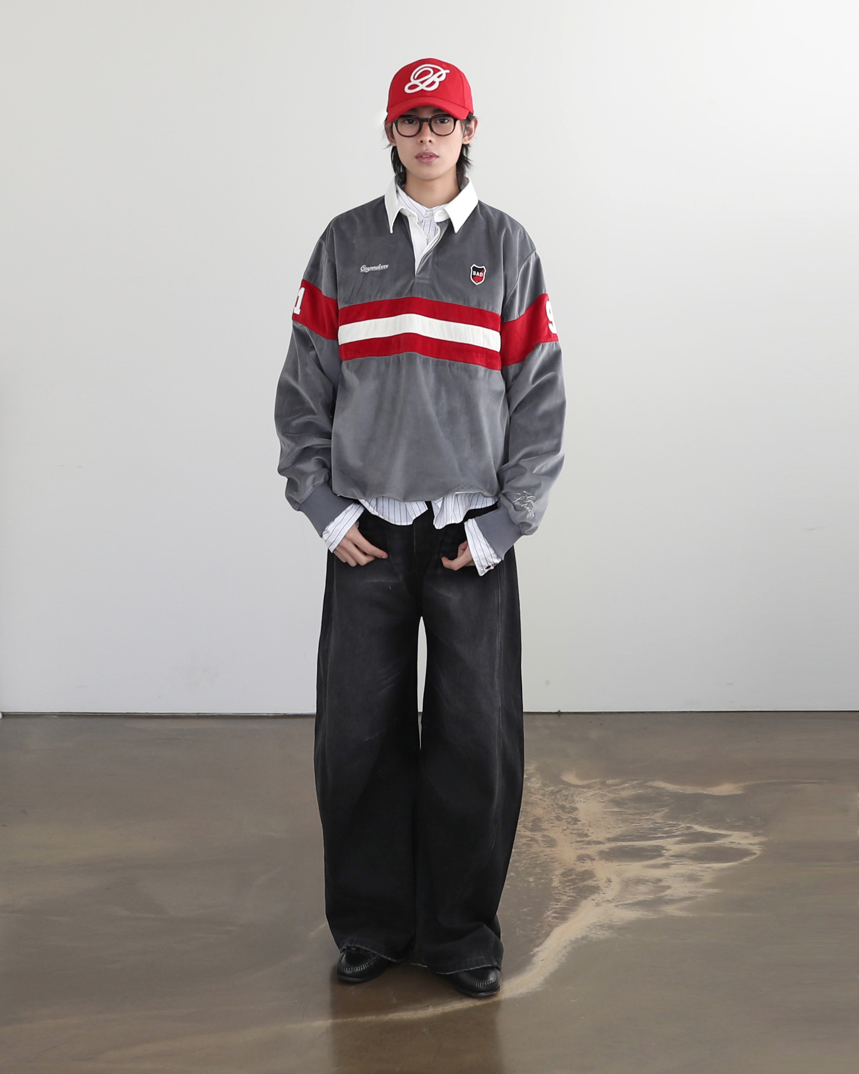 BADBLOOD】 BADBLOOD SPORTS VELVET RUGBY SWEATSHIRT : GREY