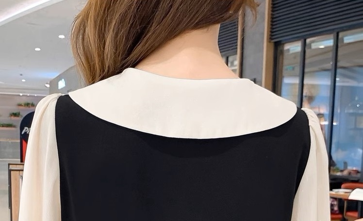 ワンピース マタニティ 授乳口付き レイヤード風 襟付き Vネック パフスリーブ フレア レディース 大人可愛い ママコーデ ママファッション ママ服 マタニティウェア 人気 ゆったり