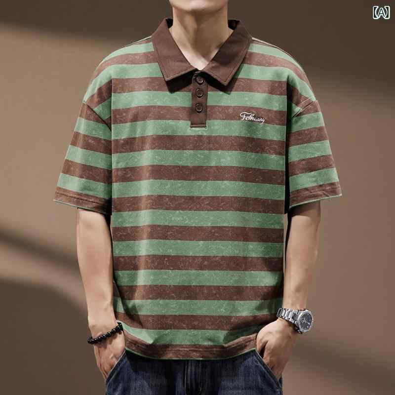 ポロシャツ 高級感 アメリカン レトロ タイダイ ボーダー メンズ 夏 ファッション 半袖 Tシャツ 男性用 ストリート 都会的 綿 レジャー ポロシャツ 高級感 アメリカン レトロ タイダイ ボーダー メンズ 夏 ファッション 半袖 Tシャツ 男性用 ストリート 都会的 綿 レジャー