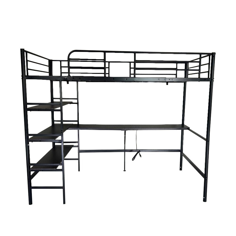 ロフトベッド シングル パイプベッド 収納棚 デスク付き 北欧風