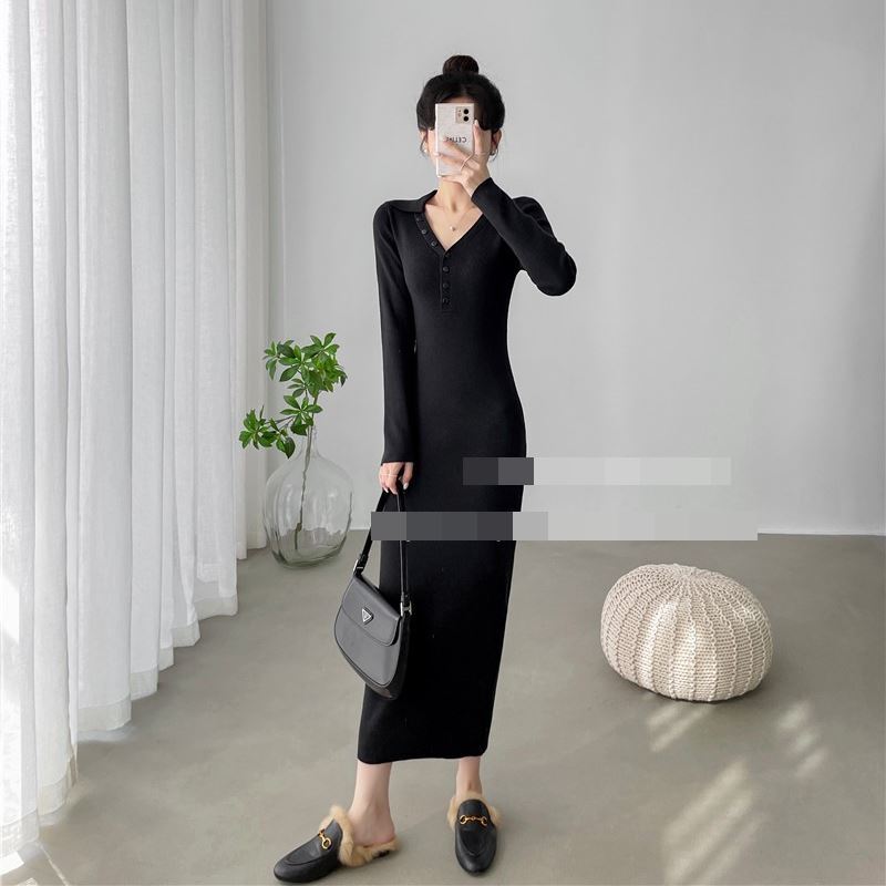 ワンピース　ロングワンピース　ロング　膝丈　膝上　ニットワンピース　裏起毛　タイト　スリム　ウエストマーク　キレイ目　大人　おしゃれ　シンプル　韓国　カワイイ　エレガント　美シルエット　清楚感　女子会