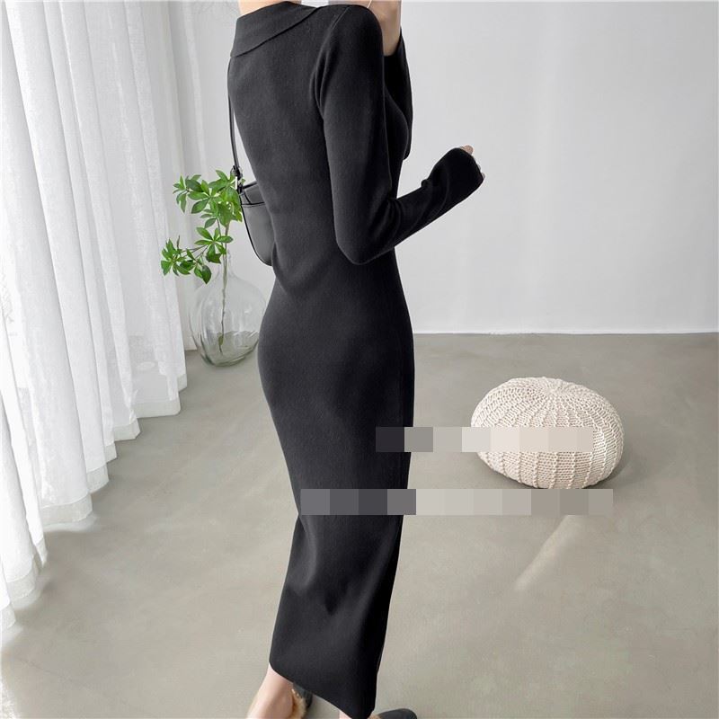 ワンピース　ロングワンピース　ロング　膝丈　膝上　ニットワンピース　裏起毛　タイト　スリム　ウエストマーク　キレイ目　大人　おしゃれ　シンプル　韓国　カワイイ　エレガント　美シルエット　清楚感　女子会