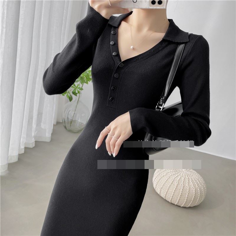 ワンピース　ロングワンピース　ロング　膝丈　膝上　ニットワンピース　裏起毛　タイト　スリム　ウエストマーク　キレイ目　大人　おしゃれ　シンプル　韓国　カワイイ　エレガント　美シルエット　清楚感　女子会