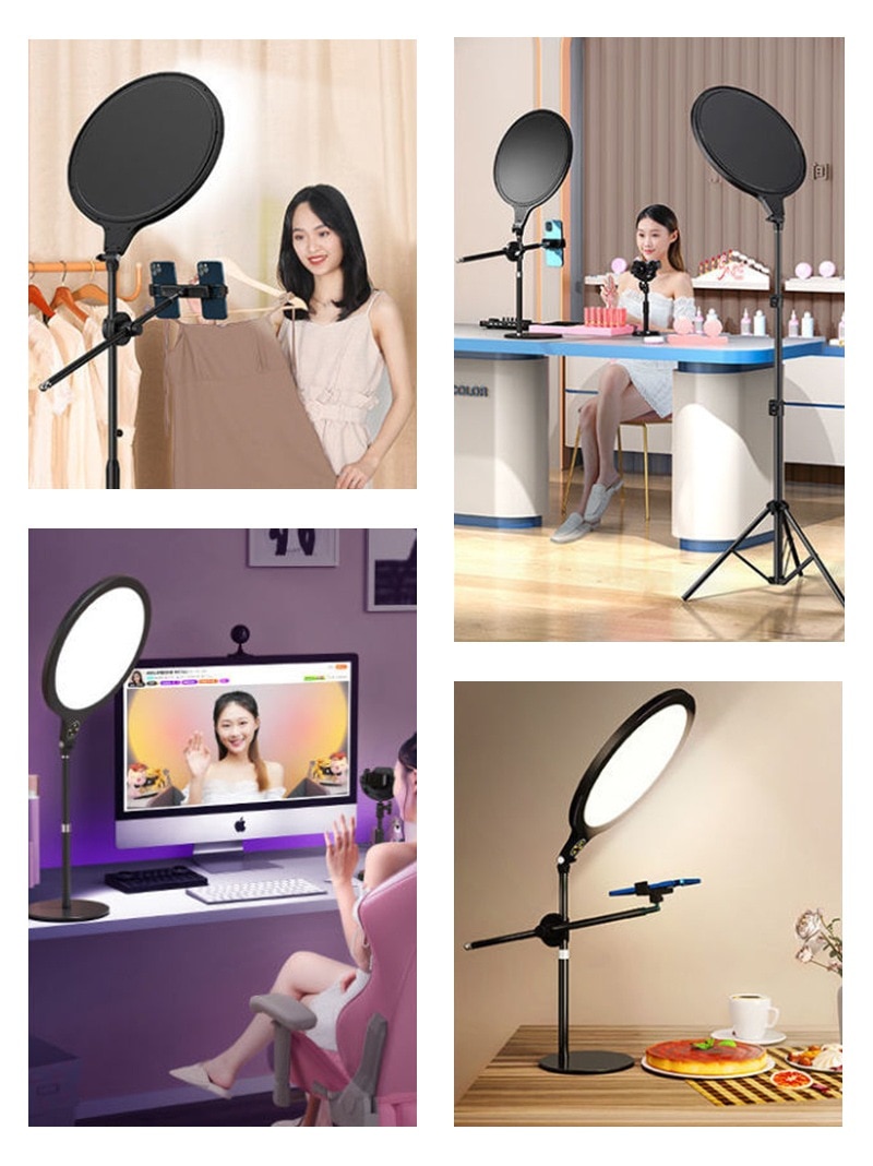 【本日のイベント】オンライン受講 アート/お料理 デスクライト 手元を映す 撮影照明用 スマホスタンド 3色モード 付き スマホホルダー 大直径35cm LEDリングライト 面光源 真上 国内俯瞰撮影