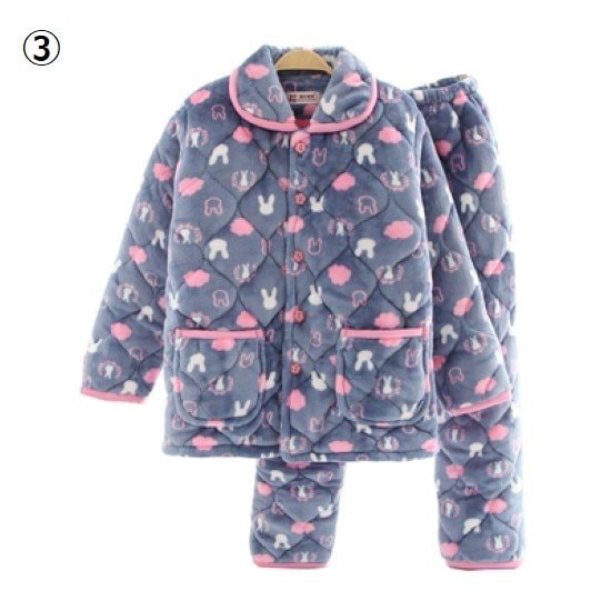 【取寄：納期2週間】ルームウェア レディース パジャマ キルティング ポケット フロントボタン 前開き 襟あり 長袖長ズボン 厚手 冬 暖かい フランネル ホームウェア おうち服 部屋着 寝巻き