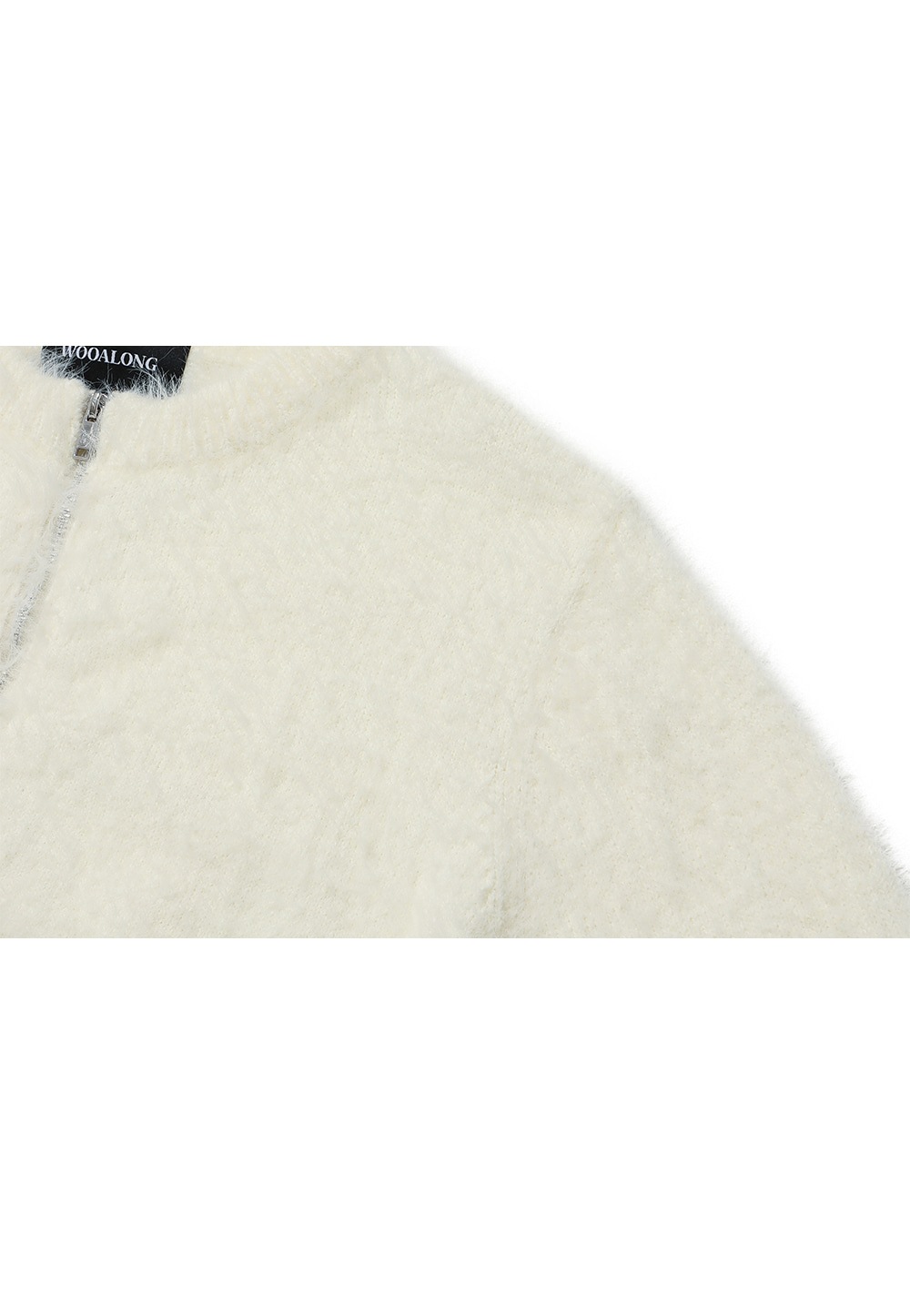 WOOALONG】 HAIRY KNIT ZIP-UP CARDIGAN : IVORY