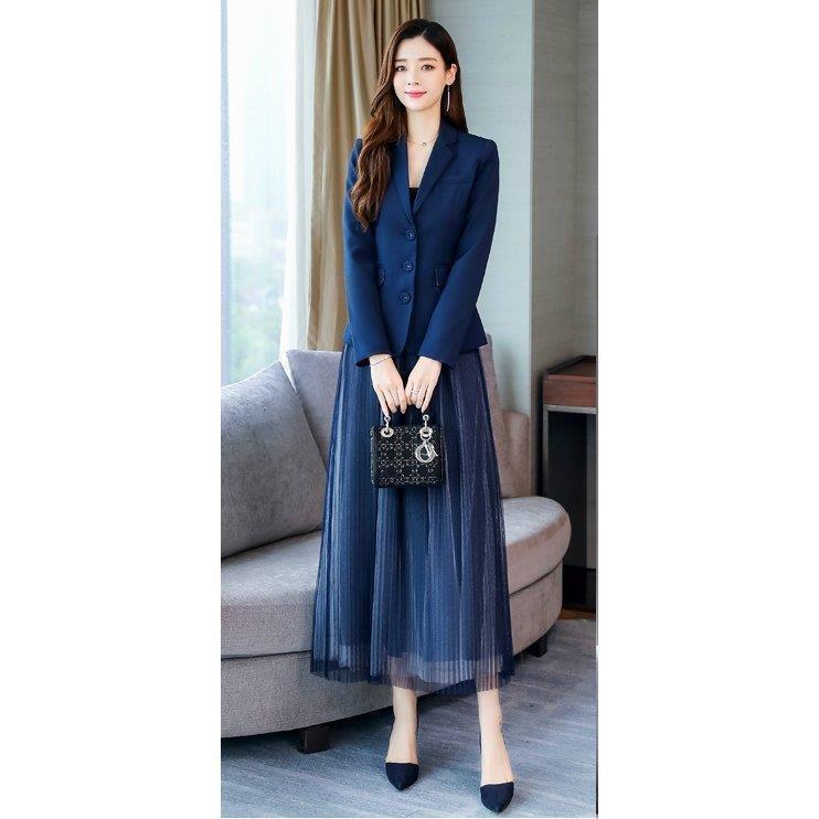 ワンピーススーツアンサンブルロング丈ジャケットキャミワンピプリーツきれいめネイビーブラックモダンオシャレ可愛い[eia03]