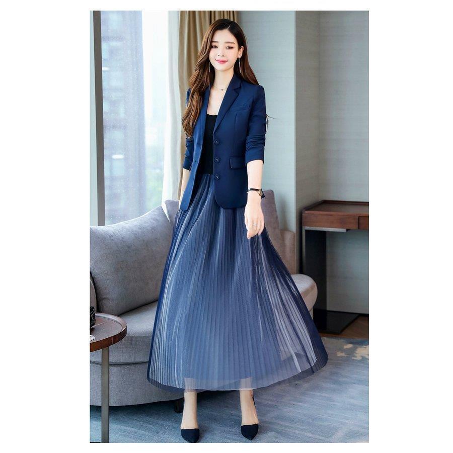 ワンピーススーツアンサンブルロング丈ジャケットキャミワンピプリーツきれいめネイビーブラックモダンオシャレ可愛い[eia03]