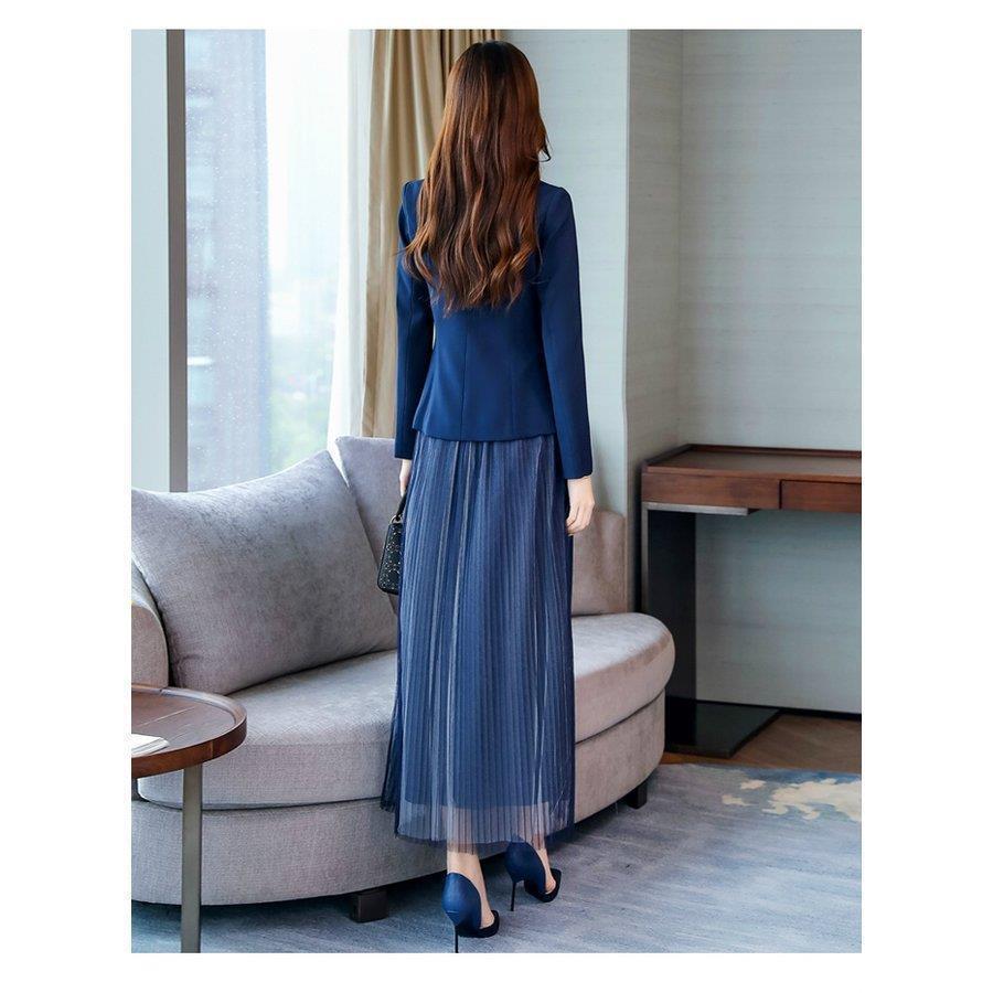 ワンピーススーツアンサンブルロング丈ジャケットキャミワンピプリーツきれいめネイビーブラックモダンオシャレ可愛い[eia03]