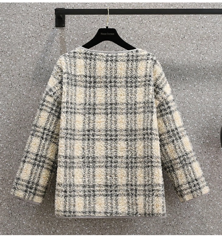 ジャケット ボア チェック ノーカラー オーバーサイズ チェック柄 ボアジャケット ブルゾン フリース 長袖 アウター 羽織り ゆったり カジュアル 秋冬 あったか 防寒 おしゃれ レディース 韓国