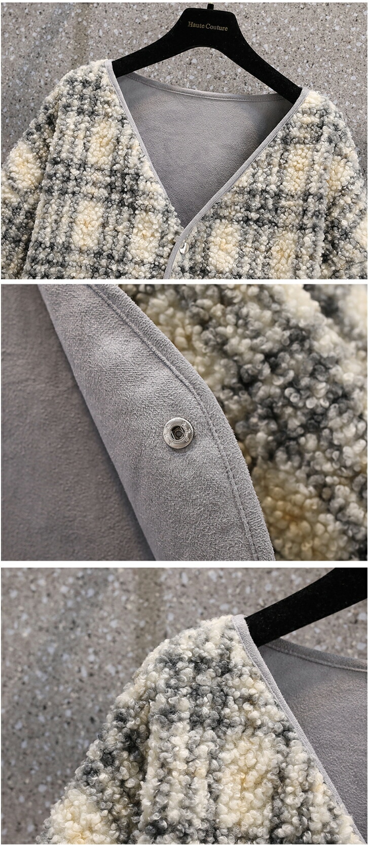 ジャケット ボア チェック ノーカラー オーバーサイズ チェック柄 ボアジャケット ブルゾン フリース 長袖 アウター 羽織り ゆったり カジュアル 秋冬 あったか 防寒 おしゃれ レディース 韓国