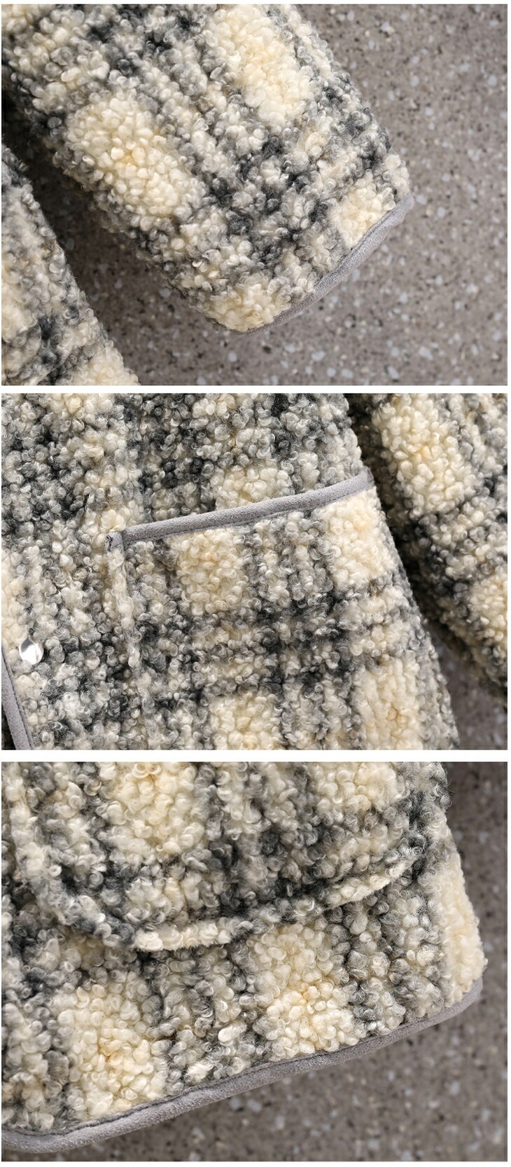 ジャケット ボア チェック ノーカラー オーバーサイズ チェック柄 ボアジャケット ブルゾン フリース 長袖 アウター 羽織り ゆったり カジュアル 秋冬 あったか 防寒 おしゃれ レディース 韓国