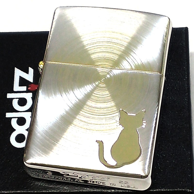 ZIPPO ライター 可愛い スピンドルキャット 金銀 ジッポ ネコ シルバーゴールド 猫 メンズ ねこ おしゃれ シンプル レディース ギフト 女性 プレゼント