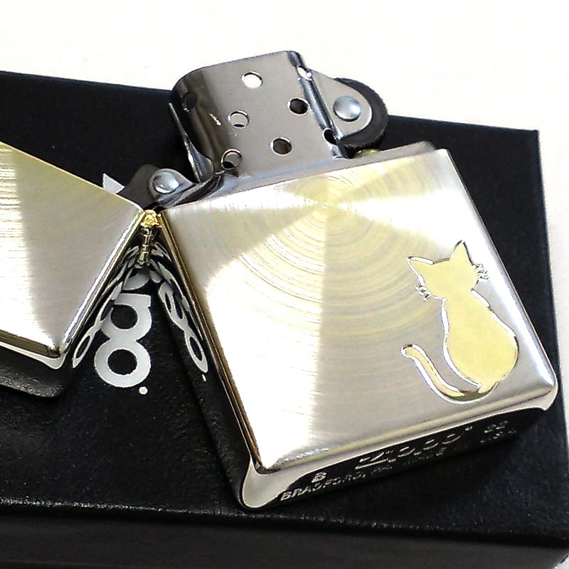 ZIPPO ライター 可愛い スピンドルキャット 金銀 ジッポ ネコ シルバーゴールド 猫 メンズ ねこ おしゃれ シンプル レディース ギフト 女性 プレゼント