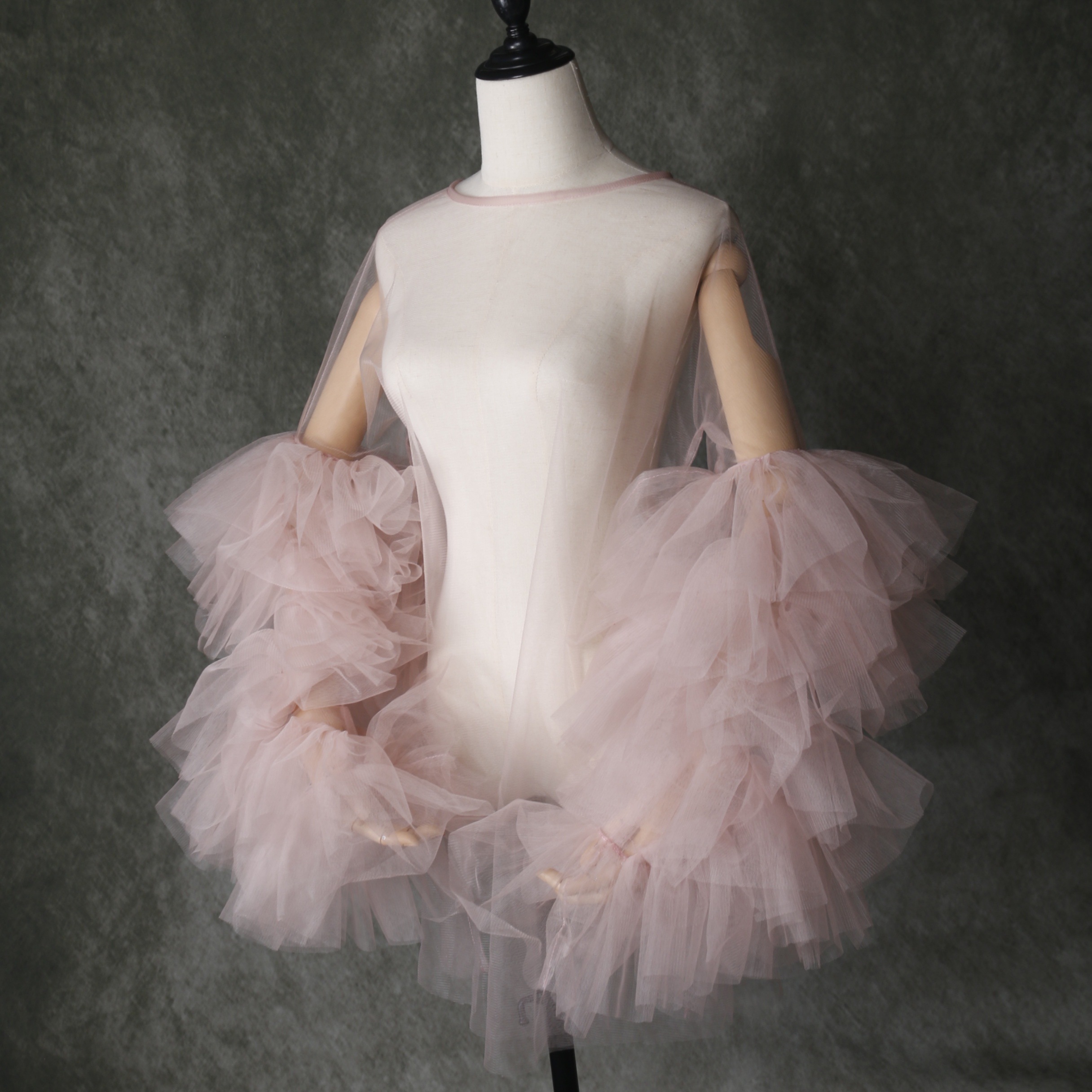 トップス くすみピンク ふわふわ袖 色直し ラッフルフリル オーダーメイド 花嫁 披露宴 トップス くすみピンク ふわふわ袖 色直し ラッフルフリル オーダーメイド 花嫁 披露宴