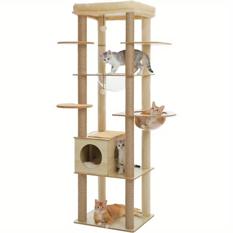 キャットタワー 木製 木目調 スリム 据え置き 大型猫 高さ180cm 多頭飼い 送料無料 キャットタワー 木製 木目調 スリム 据え置き 大型猫