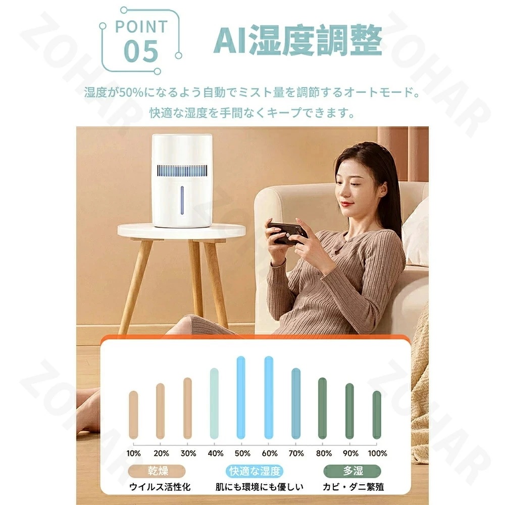 1年間保証加湿器 大容量 卓上 4L 最大20畳対応 気化式 usb 4重除菌 上部給水 加湿機 自動湿度調整 2段階風量設定 空気清浄機 花粉 除菌 おしゃれ 上から給水 水漏れしない