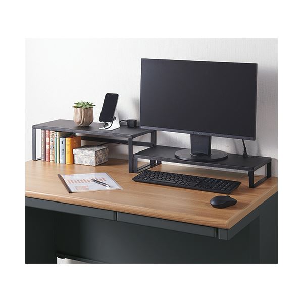 COMSTYLING コンセント付モニターラック 幅560x高さ85mm ブラック MR-01BK 1台 COMSTYLING コンセント付モニターラック 幅560x高さ85mm ブラック MR-01BK 1台