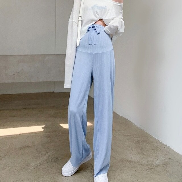 【送料無料】マタニティ パンツ 6color 冷感 リブ ワイドパンツ ロング レディース 【送料無料】マタニティ パンツ 6color 冷感 リブ ワイドパンツ ロング レディース