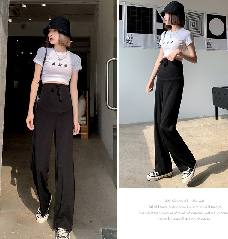 【送料無料】マタニティ パンツ 6color 冷感 リブ ワイドパンツ ロング レディース 【送料無料】マタニティ パンツ 6color 冷感 リブ ワイドパンツ ロング レディース