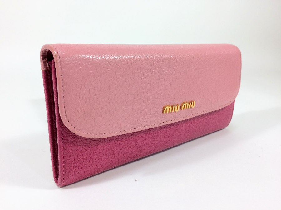 長財布 レザー バイカラー ピンク 中古品