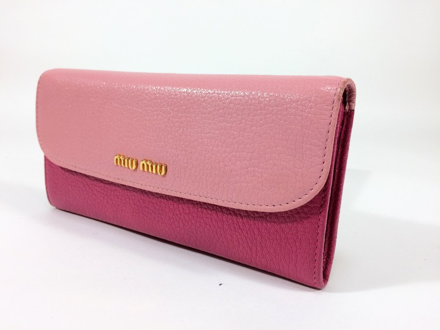 長財布 レザー バイカラー ピンク 中古品