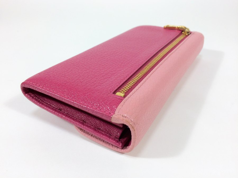 長財布 レザー バイカラー ピンク 中古品