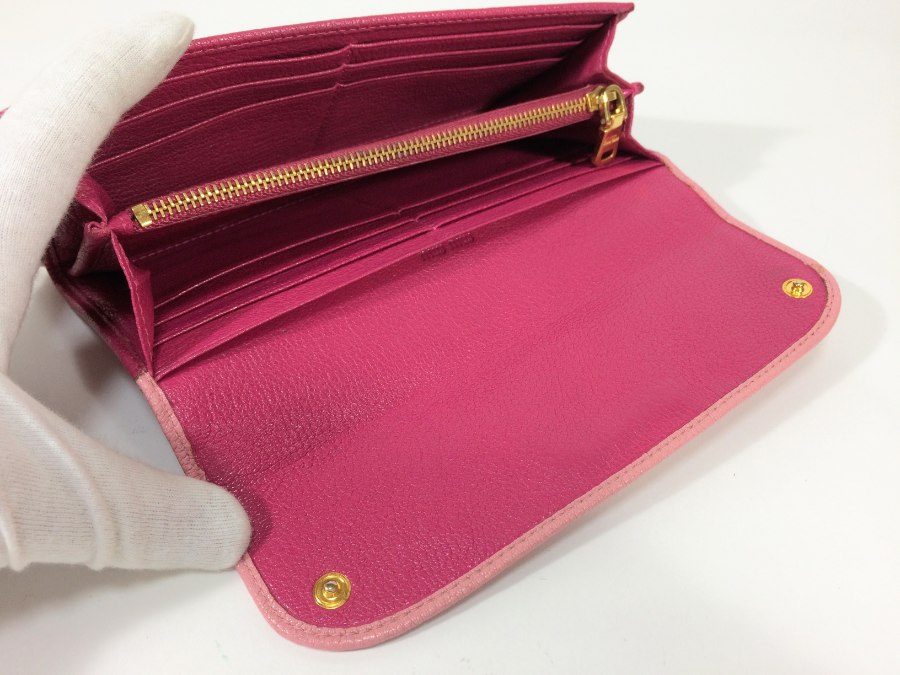長財布 レザー バイカラー ピンク 中古品