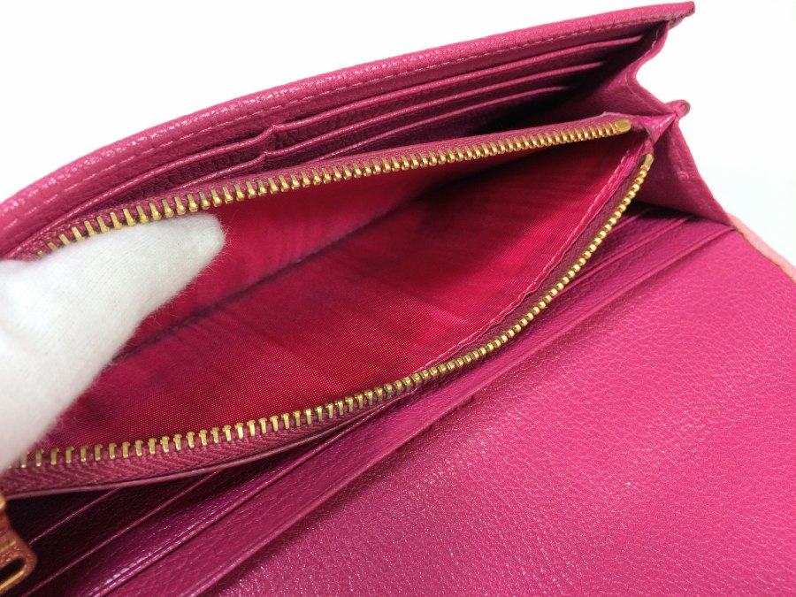 長財布 レザー バイカラー ピンク 中古品