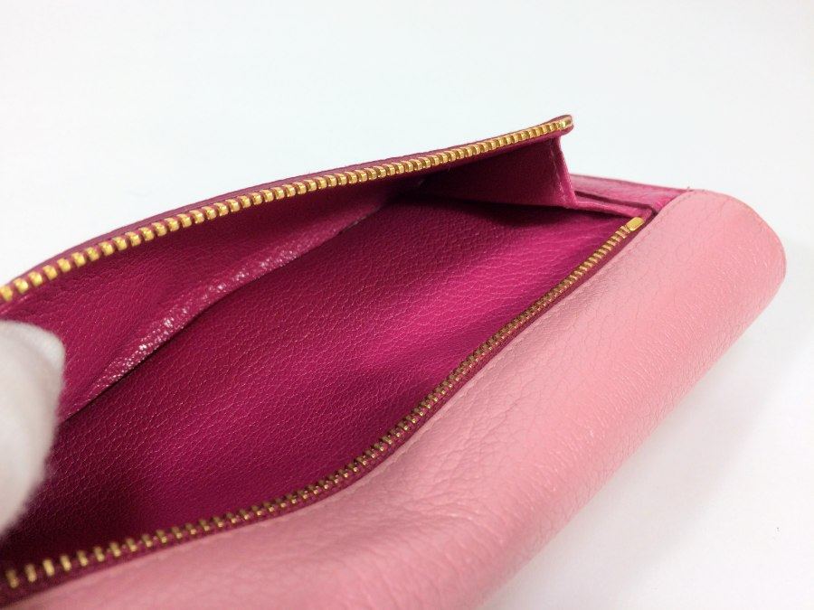 長財布 レザー バイカラー ピンク 中古品