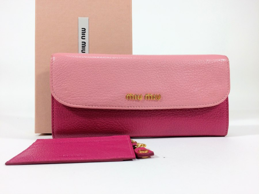 長財布 レザー バイカラー ピンク 中古品