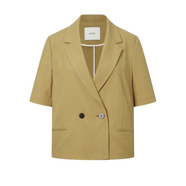 (ヘッジズレディース) 24SS カーキソリッドリネンブレンドショートスリーブジャケット HSJA4B491K2