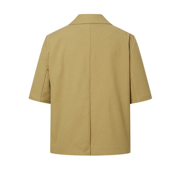 (ヘッジズレディース) 24SS カーキソリッドリネンブレンドショートスリーブジャケット HSJA4B491K2