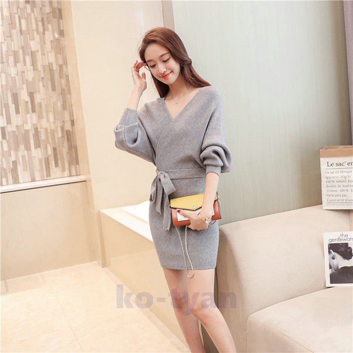 ニットワンピース タイト レディース タイトワンピース ミニワンピース ベル 即出荷 きれいめ ニットワンピ