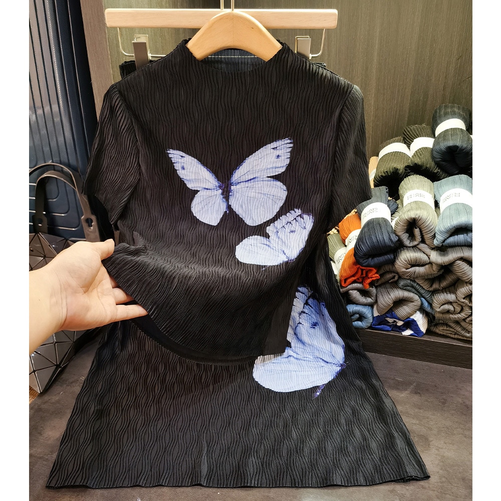 ファッションスーツ気質蝶プリントエンボス半袖tシャツカジュアルスカート2点セット