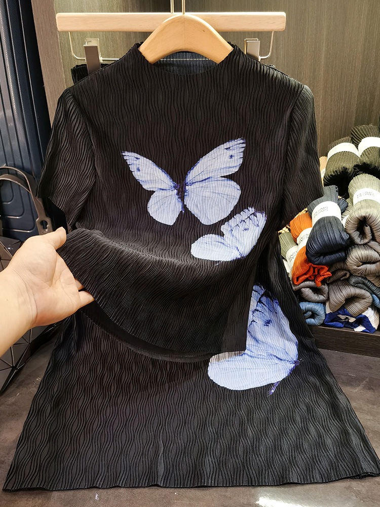 ファッションスーツ気質蝶プリントエンボス半袖tシャツカジュアルスカート2点セット