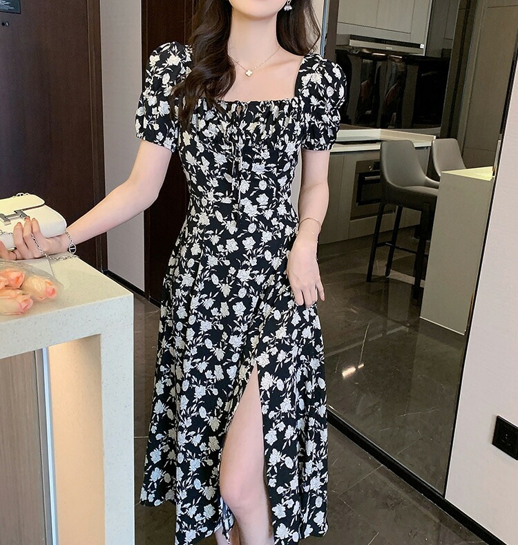 花柄ワンピ パフショルダー 花柄 ワンピース 前スリット バイカラー 半袖 Aライン 黒 ロングワンピース 大人 ミモレ丈 ロング丈 ガーリー きれいめ 食事会 デート 体型カバー 大きいサイズ リゾ 花柄ワンピ パフショルダー 花柄 ワンピース 前スリット バイカラー 半袖 Aライン 黒 ロングワンピース 大人 ミモレ丈 ロング丈 ガーリー きれいめ 食事会 デート 体型カバー 大きいサイズ リゾ