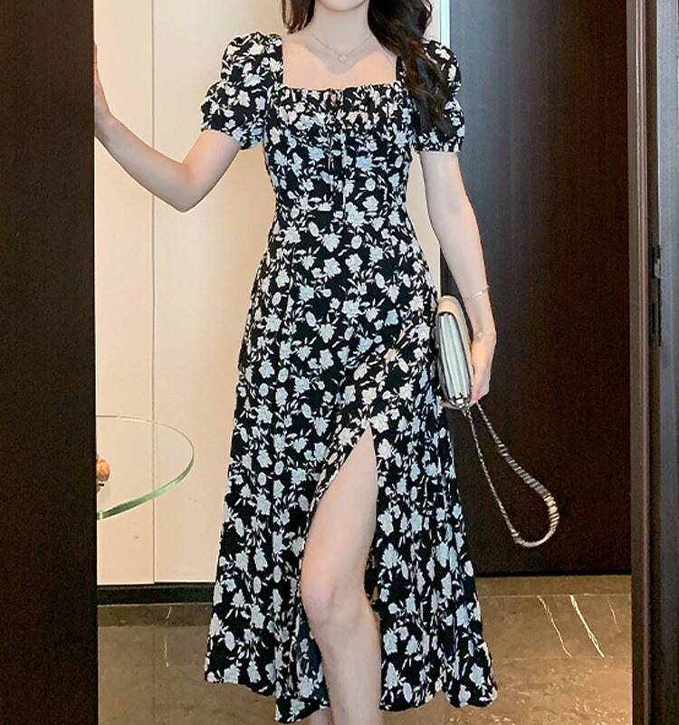 花柄ワンピ パフショルダー 花柄 ワンピース 前スリット バイカラー 半袖 Aライン 黒 ロングワンピース 大人 ミモレ丈 ロング丈 ガーリー きれいめ 食事会 デート 体型カバー 大きいサイズ リゾ 花柄ワンピ パフショルダー 花柄 ワンピース 前スリット バイカラー 半袖 Aライン 黒 ロングワンピース 大人 ミモレ丈 ロング丈 ガーリー きれいめ 食事会 デート 体型カバー 大きいサイズ リゾ