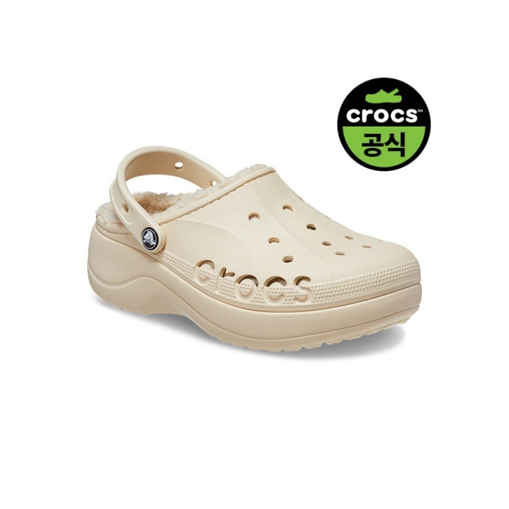 Crocs レディース BAYA プラットフォーム裏地付きクロッグホワイト Crocs レディース BAYA プラットフォーム裏地付きクロッグホワイト