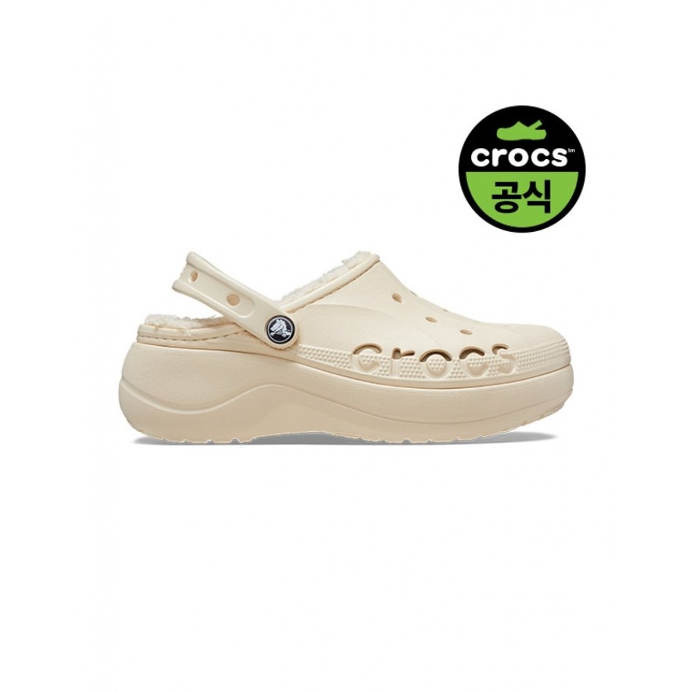 Crocs レディース BAYA プラットフォーム裏地付きクロッグホワイト Crocs レディース BAYA プラットフォーム裏地付きクロッグホワイト