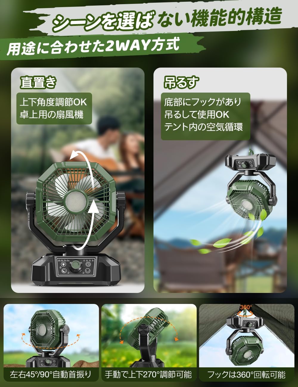 扇風機 多機能 キャンプ 充電式 風量8段階調節 20000mAh充電池内蔵 最大50時間連続使用 Type-C充電式 モバイルバッテリー機能 スマホ充電器 吊り下げ タイマー機能 自動首振り リモコ 扇風機 多機能 キャンプ 充電式 風量8段階調節 20000mAh充電池内蔵 最大50時間連続使用 Type-C充電式 モバイルバッテリー機能 スマホ充電器 吊り下げ タイマー機能 自動首振り リモコ