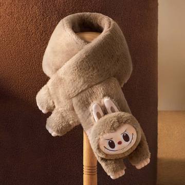 公式正規品POP MART Warm Fluffy LABUBU Plush Scarf 豪華なスカーフ 厚手のプラッシュ 快適で暖かい 秋冬マフラー ストール クリスマス プレゼント