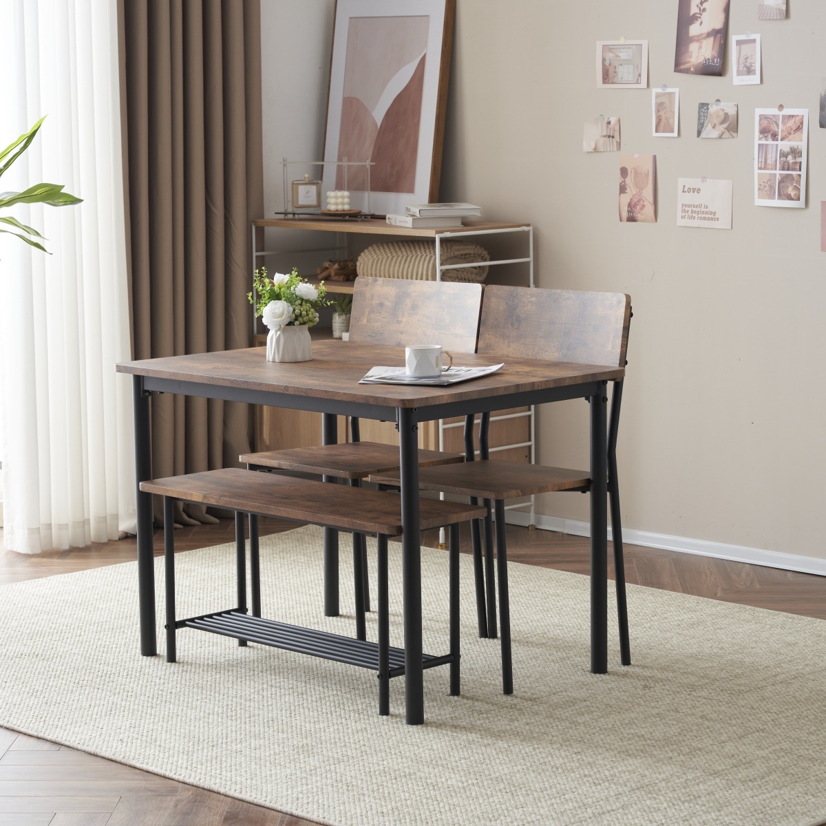 ダイニングテーブルセット4人用ダイニングセットスチール食卓 チェア4脚幅110 ダイニングテーブルセット4人用ダイニングセットスチール食卓 チェア4