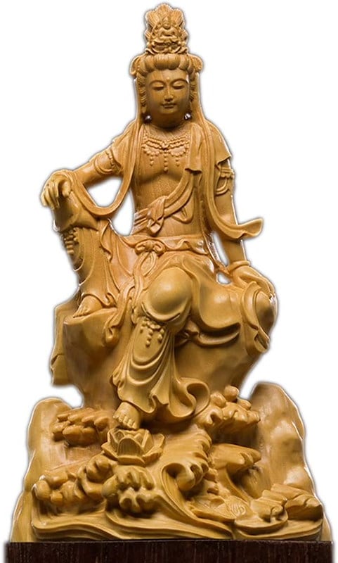 【のどこにで】 観音菩薩坐像 高級天然ツゲ木彫り 木製仏 ホビー・コスプレ きやすい