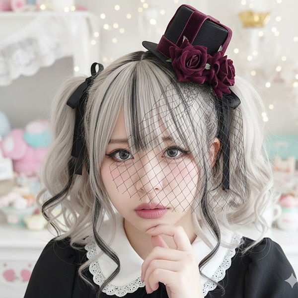 Qoo10] カチューシャ ミニハット ヴェール 薔薇