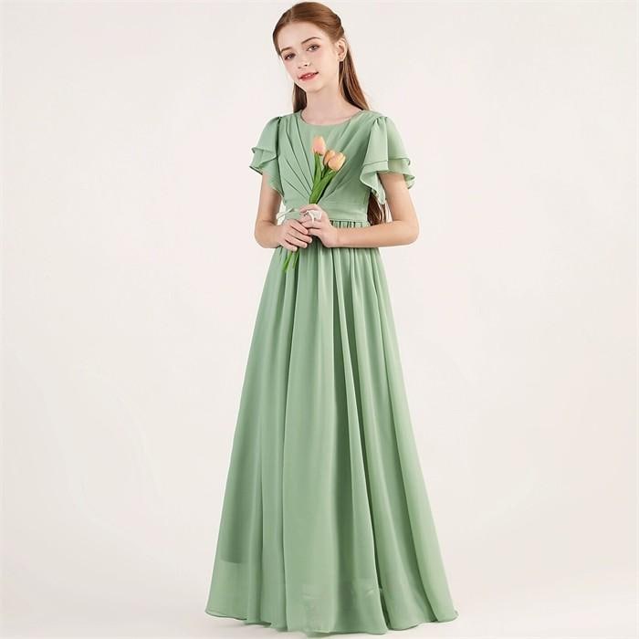 (WJ Fashion)ドレス 発表会 結婚式 女の子 ピアノ発表会 シフォン 110 120 130 140 150 160 フォーマル ワンピース コンクール ロング 半袖 子供 ロングドレス