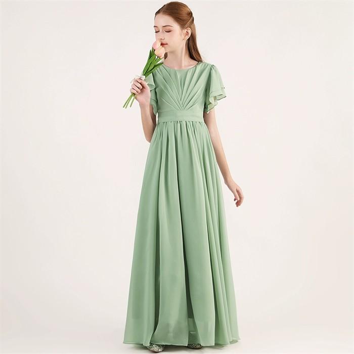 (WJ Fashion)ドレス 発表会 結婚式 女の子 ピアノ発表会 シフォン 110 120 130 140 150 160 フォーマル ワンピース コンクール ロング 半袖 子供 ロングドレス